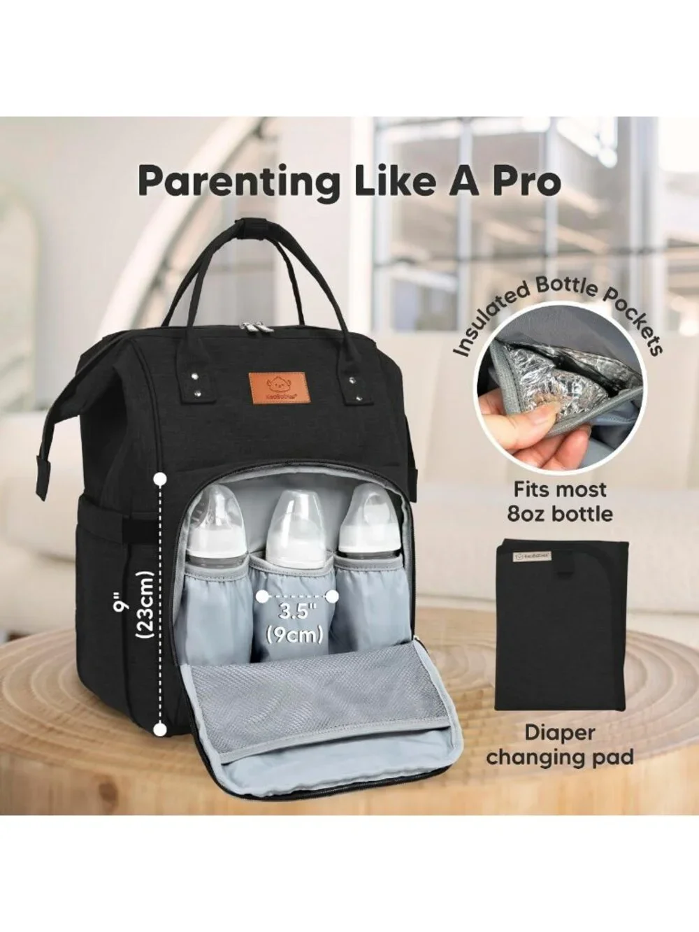 Trendy Black Waterproof Baby Diaper Backpack | Large Multi-Function Travel Bag